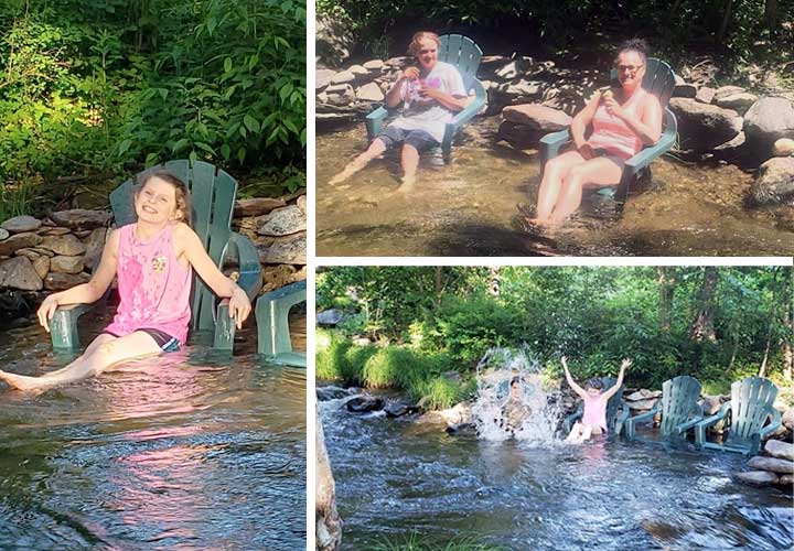 Bring your waterproof sandals! We have chairs right in the brook to keep you cool.